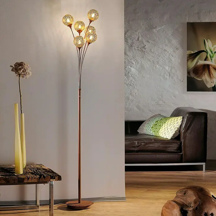 Paul Neuhaus Greta Stehleuchte - Höhe: 184 cm - Elegante Stehlampe mit kugelförmigen Lampenschirmen, die ein warmes Licht verbreitet und eine gemütliche Atmosphäre schafft.