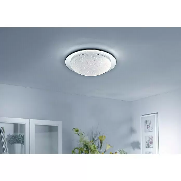 Paul Neuhaus LED-Deckenleuchte rund Skyler - 27 W, Stahl, Warmweiß - Weiße LED-Deckenleuchte mit sternförmigem Diffusor.
