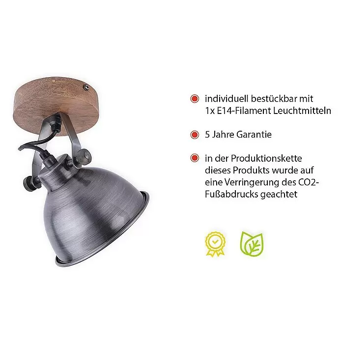 Just Light Samia Wandstrahler - 40 W, L x B x H: 22,5 x 15,5 x 22 cm, Eisen, Braun, E14 - Informationsansicht