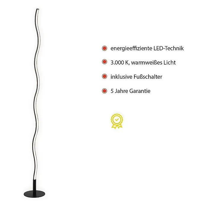Paul Neuhaus LED-Stehleuchte Wave - 29 W, Höhe: 120 cm, Gold, Warmweiß - Stehleuchte mit energieeffizienter LED-Technik, warmweißem Licht und Fußschalter. Inklusive 5 Jahre Garantie.