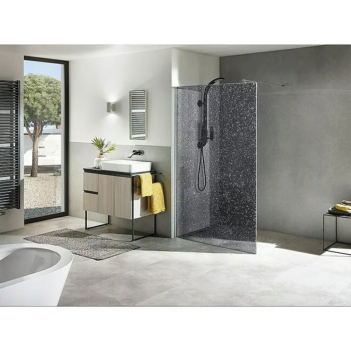 Camargue Duschwand Crash Glass - B x H: 135 x 200 cm, Beschichtet, Grau - Elegantes Badezimmer mit Waschtischunterschrank, Glasdusche und stilvollen Accessoires. Moderner Look für Ihr Badezimmer.