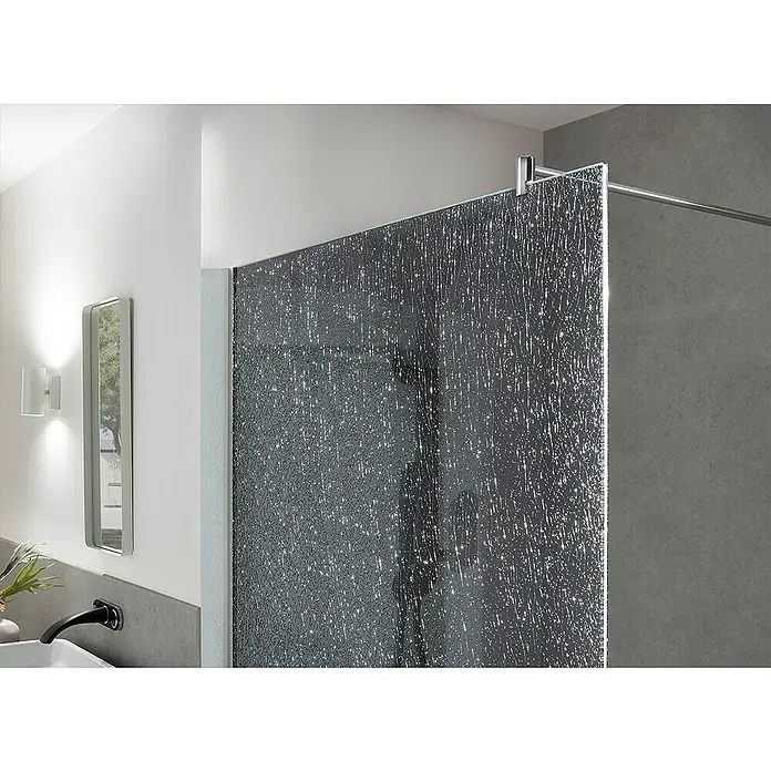 Camargue Duschwand Crash Glass - B x H: 135 x 200 cm, Beschichtet, Grau - Duschabtrennung mit stilvollem Design. Die graue Duschwand mit ihrem besonderen Muster sorgt für Privatsphäre und ein modernes Ambiente im Bad.