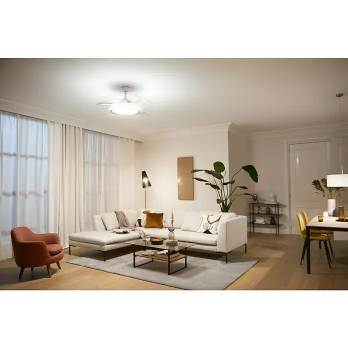 Philips Ventilador de techo Bliss Gold - Oro, 51 cm, 48 W, Blanco cálido - Interior luminoso y moderno con un elegante ventilador de techo con iluminación integrada como elemento central del diseño.
