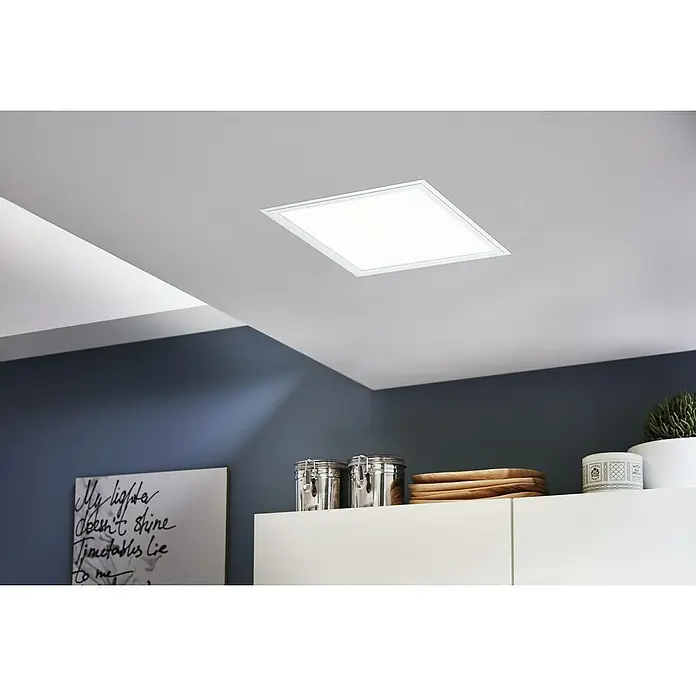 Tween Light LED-Panel 4000K - 13 W, L x B x H: 30 x 30 x 5 cm, Weiß, Neutralweiß - Helles LED-Panel an einer Decke in einem Raum mit minimalistischem Dekor, das moderne Beleuchtung und Design vereint.