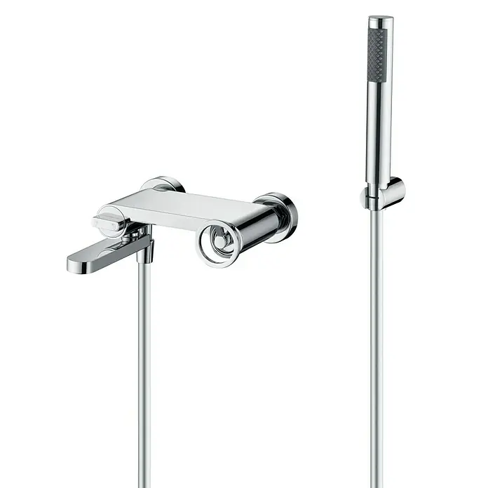 Imex Olimpo Grifo monomando de bañera - Cromo, Resplandeciente - Mezclador de bañera cromado brillante con teleducha, un diseño elegante para baños modernos que combina confort y estilo.