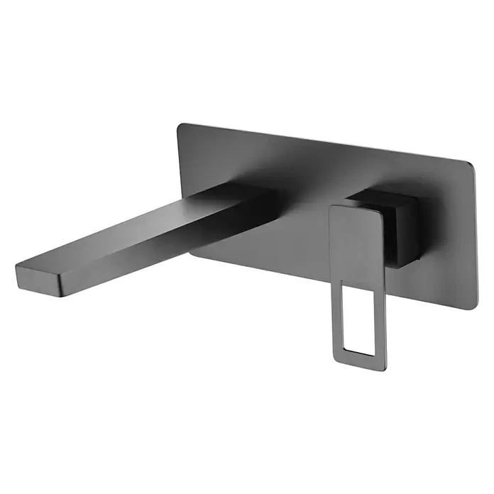 Imex Suecia Grifo de lavabo - Negro - Elegante grifo de baño de pared en negro mate. El diseño moderno es minimalista y funcional.