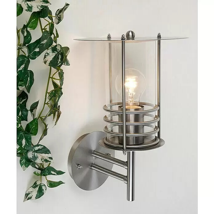 Starlux Silver Star II Außenwandleuchte mit Bewegungsmelder stehend - 60 W, 24 x 22 x 35 cm, Silber, IP44 - Stimmungsaufnahme