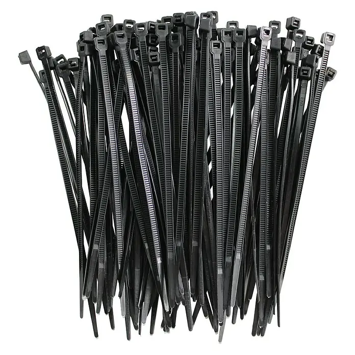 Profi Depot Kabelbinder - Schwarz, 100 x 2,5 mm, 100 Stk. - Nahaufnahme einer Menge schwarzer Kabelbinder, die für diverse Befestigungs- und Organisationszwecke ideal sind.