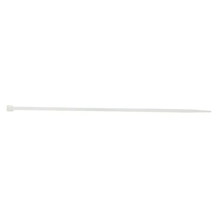 Profi Depot Kabelbinder - Transparent, 160 x 2,5 mm, 100 Stk. - Ein weißer Kabelbinder liegt auf einem schwarzen Hintergrund. Ideal, um Ordnung zu schaffen.