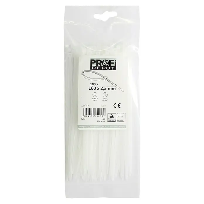 Profi Depot Kabelbinder - Transparent, 160 x 2,5 mm, 100 Stk. - Eine Packung Profi Depot Kabelbinder, 100 Stück, 160 x 2,5 mm, für vielseitige Anwendungen im Haushalt und im professionellen Bereich.