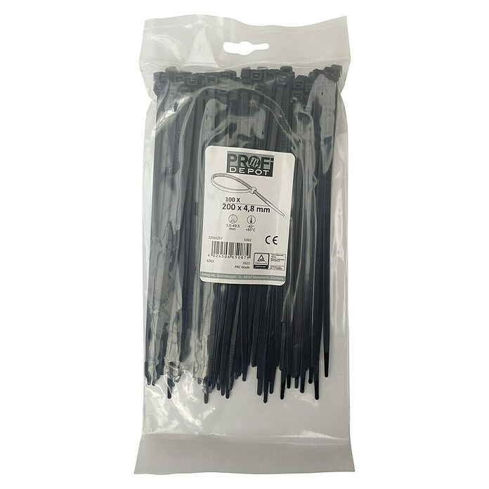Kabelbinder 200mm x 2,5mm, Nylon, Schwarz, 100 Stück – Shop