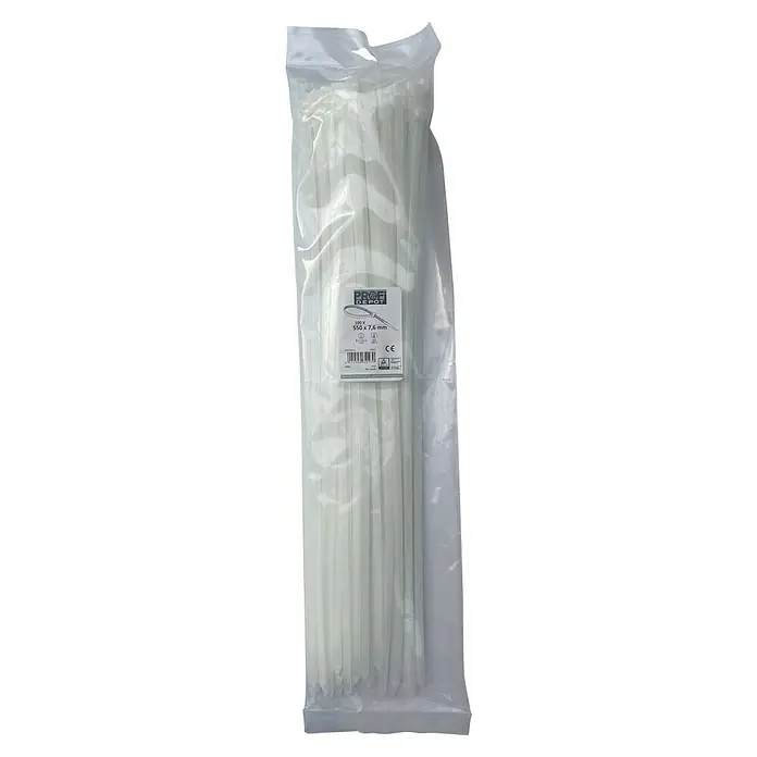 Profi Depot Kabelbinder - Transparent, 550 x 7,6 mm, 100 Stk. - Eine Packung Profi Depot Kabelbinder mit den Maßen 550 x 7,6 mm in einer durchsichtigen Verpackung.