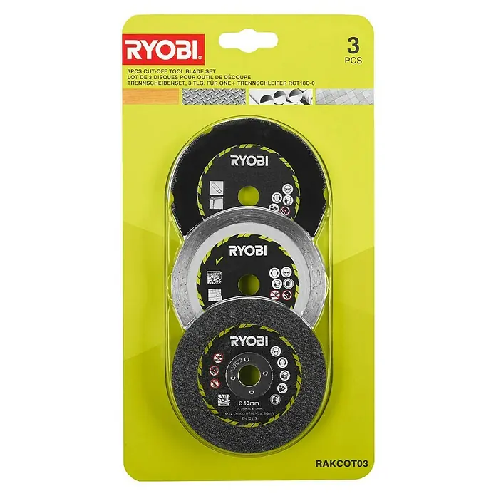 Ryobi Trennscheiben-Set RAKCOT03 - 3 -tlg. - RYOBI Trennscheiben-Set: 3 Schneidscheiben für Werkzeuge zum Schneiden, ideal für verschiedene Materialien.