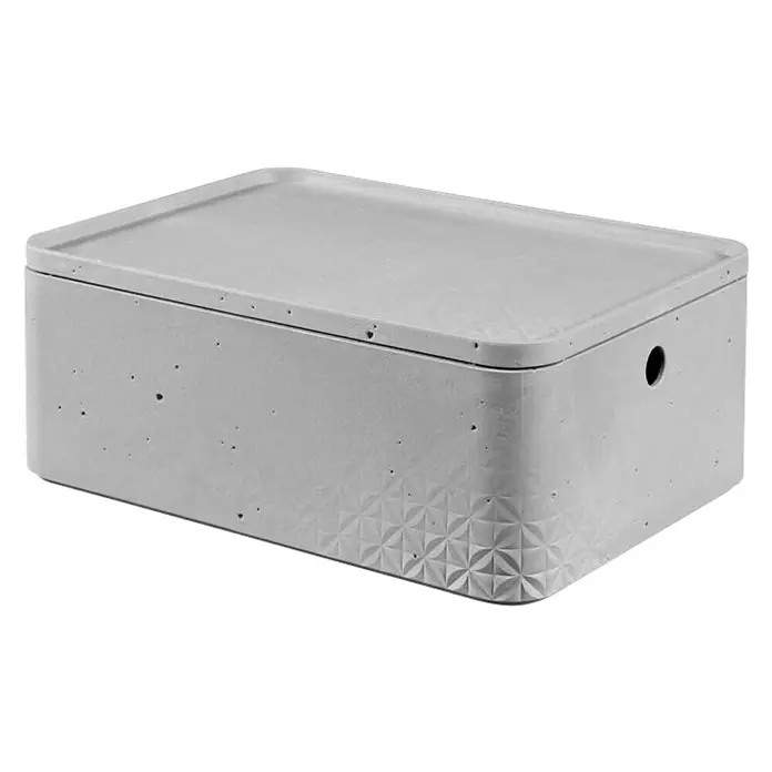 Curver Caja de almacenaje Beton - L x An x Al: 34 x 24 x 13 cm, Gris - Caja de hormigón gris con tapa, ideal para guardar varios objetos y decorar la habitación. Diseño moderno y aspecto elegante para el almacenaje.