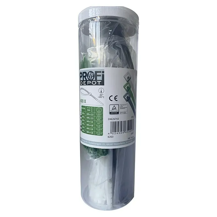 Voltomat Kabelbinder-Set - 600 -tlg. - Dose Profi Depot Kabelbinder mit 600 Stück in verschiedenen Größen, ideal zum Bündeln und Fixieren von Kabeln.