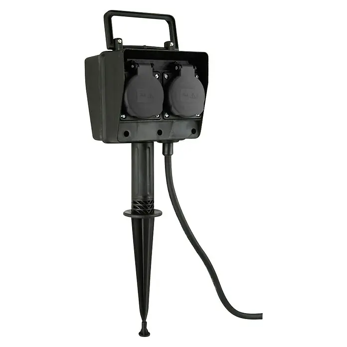 Voltomat Erdspieß-Steckdose - Kabellänge: 5 m, 2 Stk., IP44 - Outdoor-Steckdose mit zwei Steckplätzen und Erdspieß zur sicheren Stromversorgung im Garten. Praktisch, robust und wetterfest für den Außenbereich.