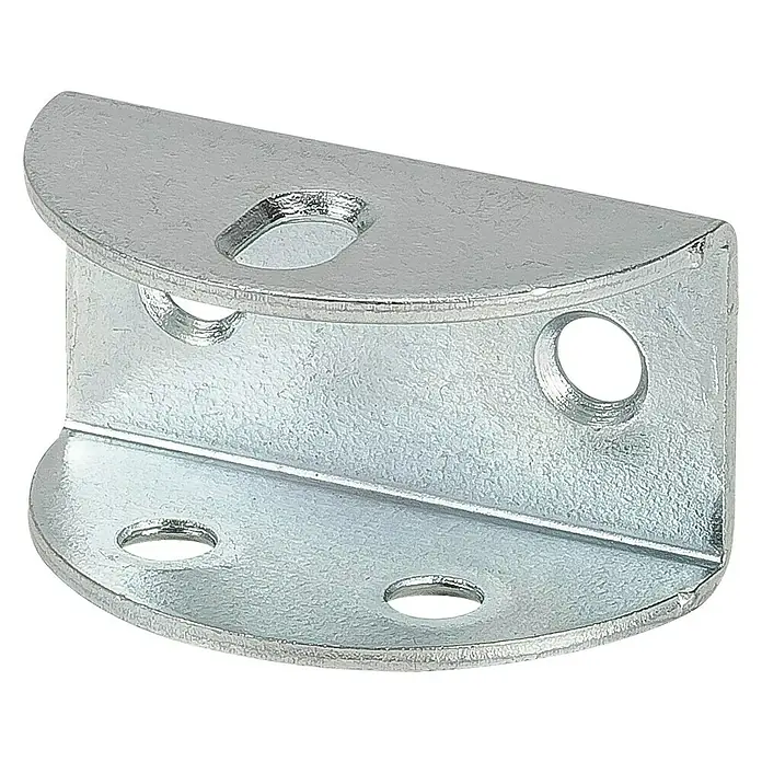 Stabilit Spanplattenhalter - L x B x H: 40 x 19 x 19 mm - Nahaufnahme einer stabilen, silbernen Winkelverbindung für Möbel, ideal zur Verstärkung von Ecken und Verbindungen. Robuste Konstruktion mit mehreren Befestigungslöchern.