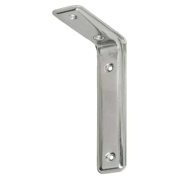 Stabilit Regalwinkel - L x B x H: 160 x 40 x 105 mm, Belastbarkeit: 30 kg - Ein stabiler, silberfarbener Winkelverbinder aus Metall mit Befestigungslöchern. Zum sicheren Anbringen von Regalen.