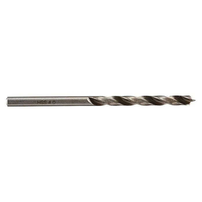 Wolfcraft Holzbohrer HSS Professional - 1 Stk., Durchmesser Bohrer: 4 mm - Detailaufnahme eines HSS 4.0 Bohrers, ideal für präzise Bohrarbeiten in verschiedenen Materialien. Das Werkzeug für Profis!