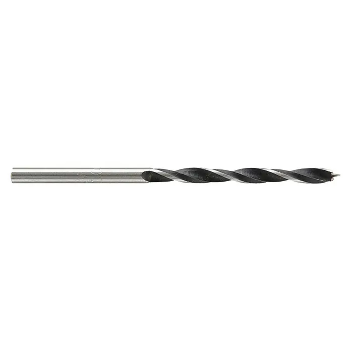 Wolfcraft Holzbohrer - Durchmesser Bohrer: 3 mm, Länge: 61 mm, 1 Stk. - Nahaufnahme eines Spiralbohrers mit scharfen Schneiden, ideal für präzise Bohrarbeiten in verschiedenen Materialien.