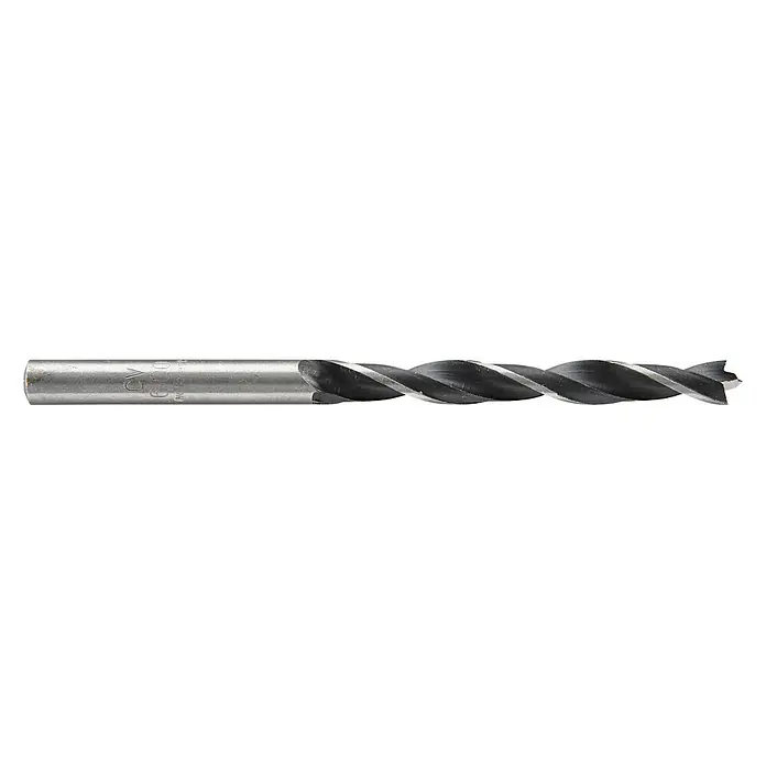 Wolfcraft Holzbohrer - Durchmesser Bohrer: 6 mm, Länge: 94 mm, 1 Stk. - Nahaufnahme eines Spiralbohrers mit spiralförmigen Nuten, ideal zum Bohren von präzisen Löchern in Holz und Metall.