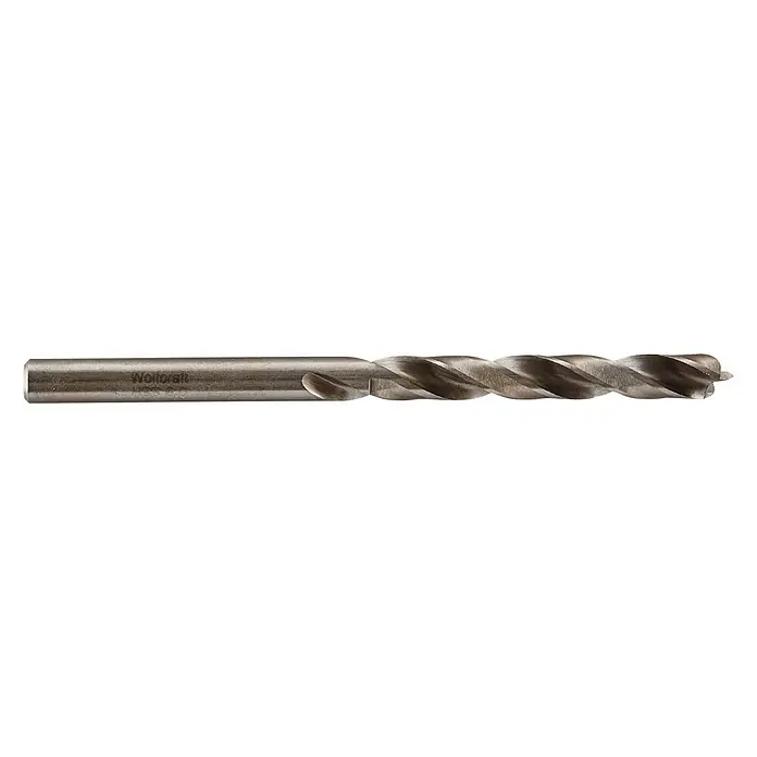 Wolfcraft Holzbohrer HSS Professional - 1 Stk., Durchmesser Bohrer: 6 mm - Nahaufnahme eines Wolfercraft Spiralbohrers, ideal für präzise Bohrarbeiten in verschiedenen Materialien, ausgezeichnete Qualität.
