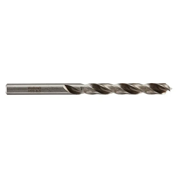 Wolfcraft Holzbohrer HSS Professional - 1 Stk., Durchmesser Bohrer: 8 mm - Detailaufnahme eines Wolfcraft HSS 8.0 Spiralbohrers, ideal für präzise Bohrungen in verschiedenen Materialien.