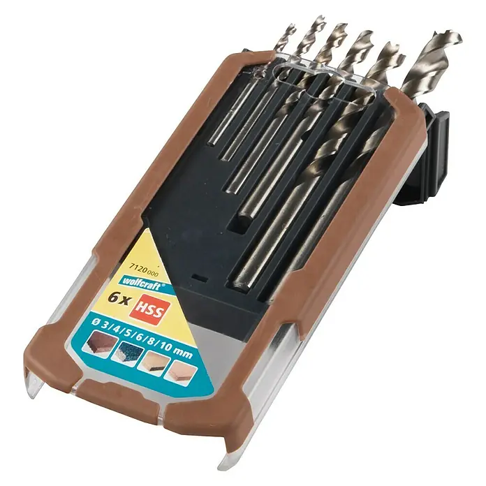 Wolfcraft Holzbohrer HSS Professional - Durchmesser Bohrer: 10 mm - Wolfcraft HSS-Bohrerset mit 6 Teilen, ideal zum Bohren verschiedener Materialien mit Durchmessern von 3 bis 10 mm. Praktisch und vielseitig.