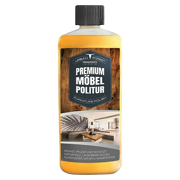 Urban Forest Premium Möbelpolitur - 500 ml - Abbildung einer Flasche Urban Forest Premium Möbelpolitur, die zur Reinigung, Pflege und zum Schutz von Möbeln verwendet wird.