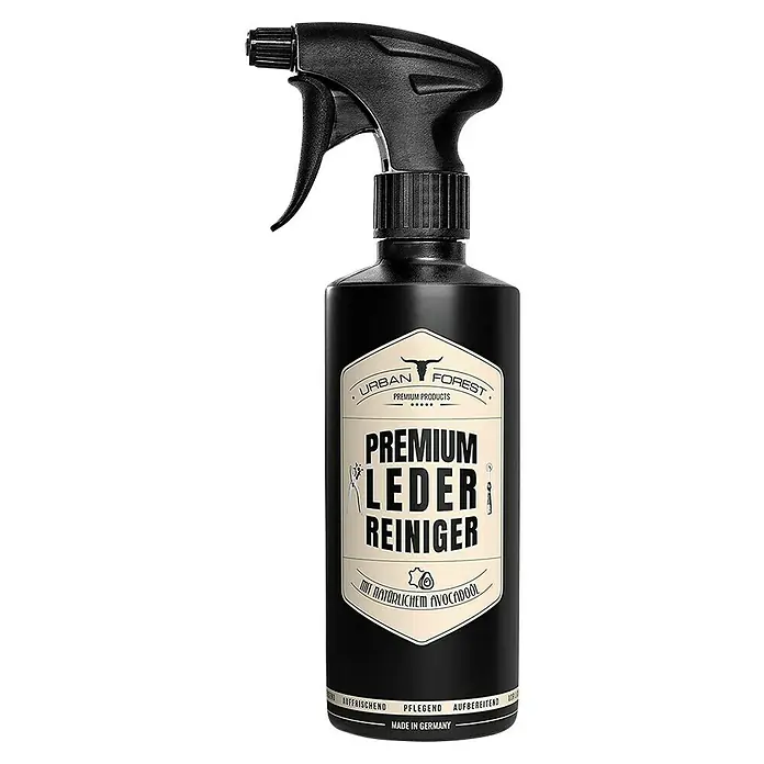 Urban Forest Premium Lederreiniger - 500 ml, Flasche mit Sprühkopf - Sprühflasche Urban Forest Premium Lederreiniger mit Avocadoöl. Ideal für die Lederpflege, hergestellt in Deutschland.