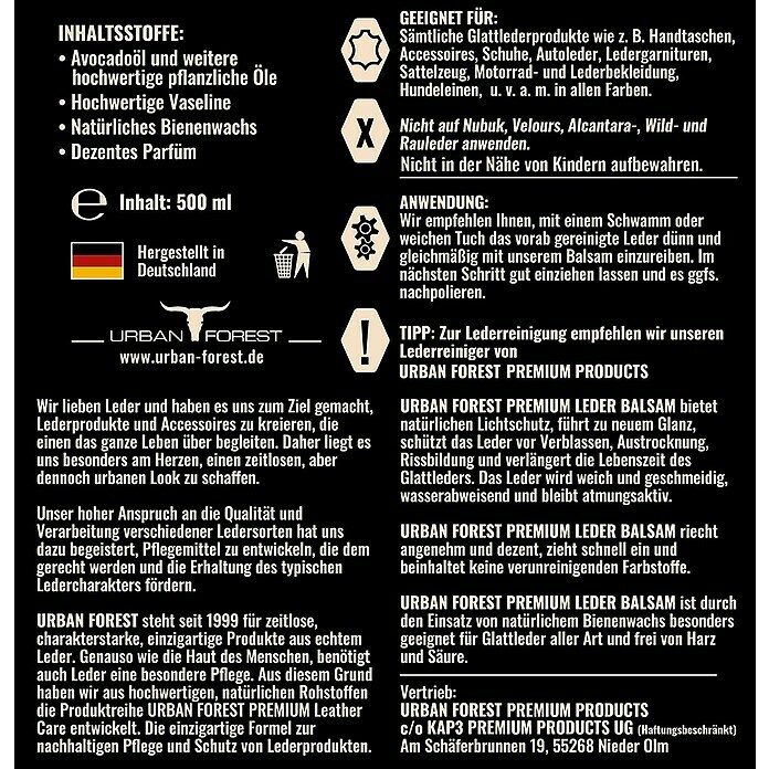 Urban Forest Premium Pflegemittel Lederbalsam250 ml Unknown