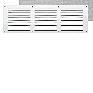 Rejilla de ventilación con mosquitera (30 x 10 cm, Blanco, Espesor: 0,8 mm)