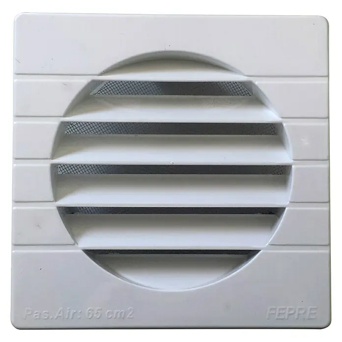 Rejilla de ventilación empotrable a tubo GETM - 15 x 15 cm, Blanco, Acrilo Styrol Butadieno (ABS) - Cubierta de ventilación blanca FEPRE con persiana y forma cuadrada para la entrada de aire, ideal para baños.