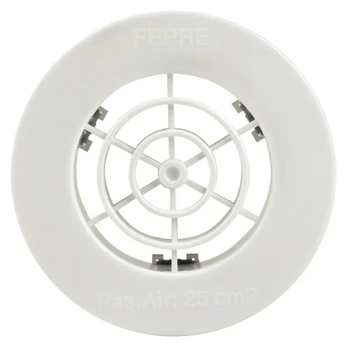 Rejilla de ventilación empotrable a tubo GAT - 144 mm, Blanco, Acrilo Styrol Butadieno (ABS) - Tapa de ventilación Fepre blanca con aberturas circulares y borde circundante para una circulación óptima del aire.