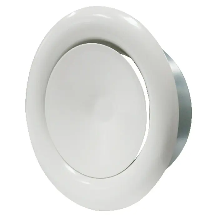 Válvula de extracción empotrable - Diámetro: 13,9 cm, Blanco - Difusor de aire con panel redondo blanco y carcasa plateada para una ventilación controlada.
