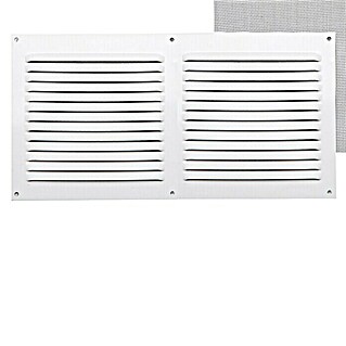 Rejilla de ventilación con mosquitera (30 x 15 cm, Blanco, Espesor: 0,8 mm)