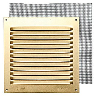 Rejilla de ventilación con mosquitera (15 x 15 cm, Oro, Espesor: 0,8 mm)
