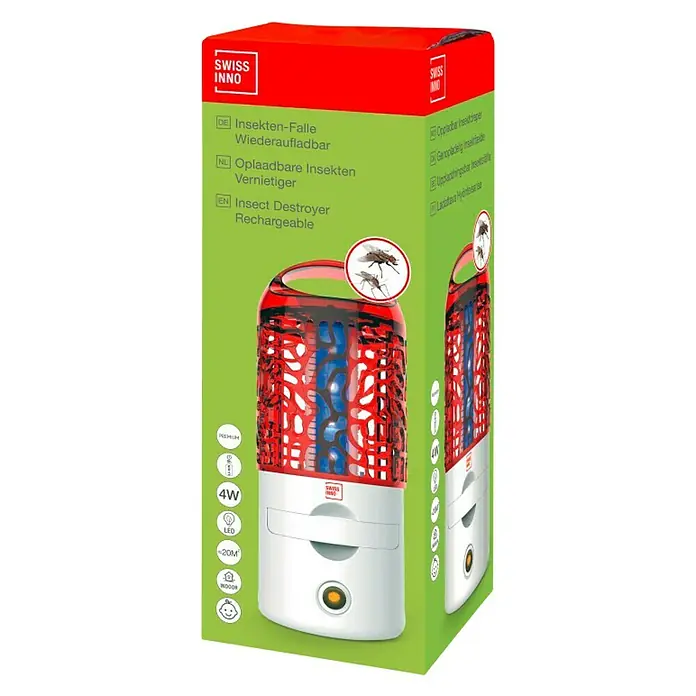 Swissinno Insektenvernichter LED - 4 W, Wirkungsbereich: 20 m² - Eine Swiss Inno Insektenfalle, wiederaufladbar, mit LED Licht und einer Reichweite von 20m für den Innenbereich.