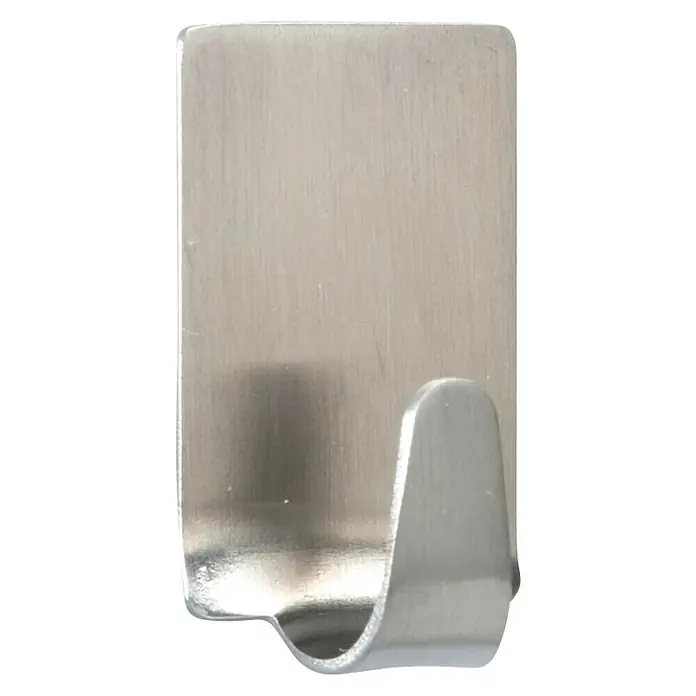 Wenko Handtuchhaken - L x B x H: 3,4 x 1,9 x 1,5 cm, 4 Stk., Edelstahl, Matt - Nahaufnahme eines selbstklebenden, silberfarbenen Metallhakens, ideal für die Wandbefestigung ohne Bohren. Praktisch und modern.