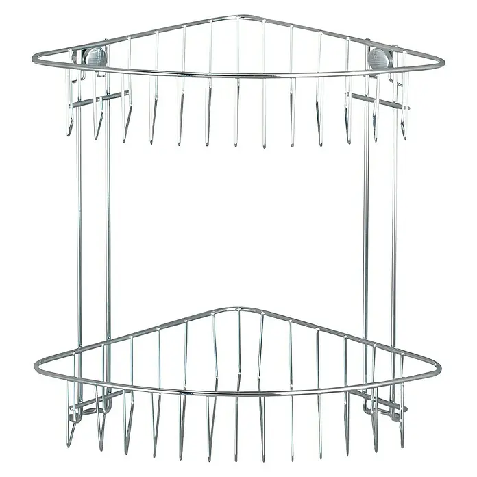 Wenko Classic Eckduschkorb - L x B x H: 19,5 x 26,5 x 26,5 cm, Verchromt - Eckregal aus verchromtem Stahl mit zwei Ablagen für Bad oder Dusche zur Aufbewahrung von Pflegeprodukten und Accessoires.
