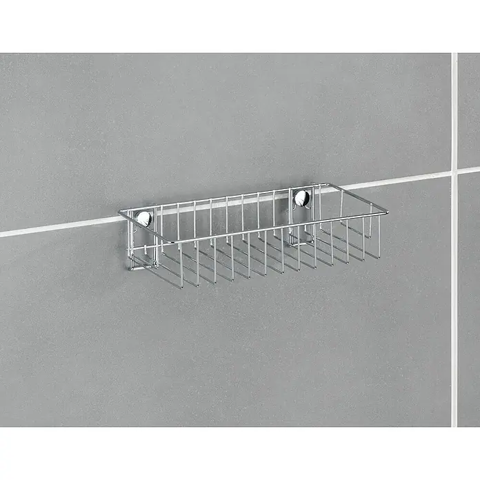 Wenko Classic Duschkorb - L x B x H: 14 x 24 x 6,5 cm, Edelstahl, Verchromt - Wandmontierter Duschkorb aus Chrom mit Saugnäpfen zur einfachen Installation und Aufbewahrung von Badartikeln.