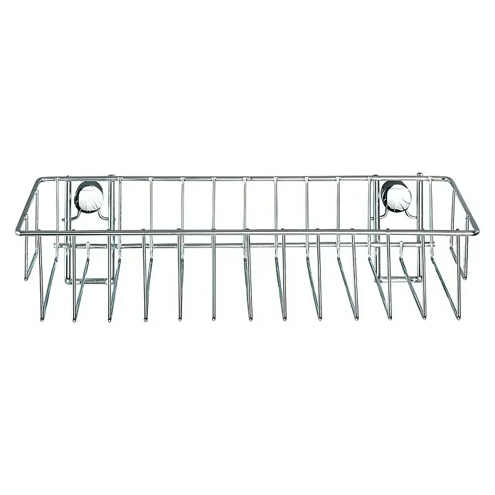 Wenko Classic Duschkorb - L x B x H: 14 x 24 x 6,5 cm, Edelstahl, Verchromt - Bild einer verchromten Duschablage mit Saugnäpfen zur einfachen Anbringung im Badezimmer. Praktische Aufbewahrung für Shampoo und Duschgel.