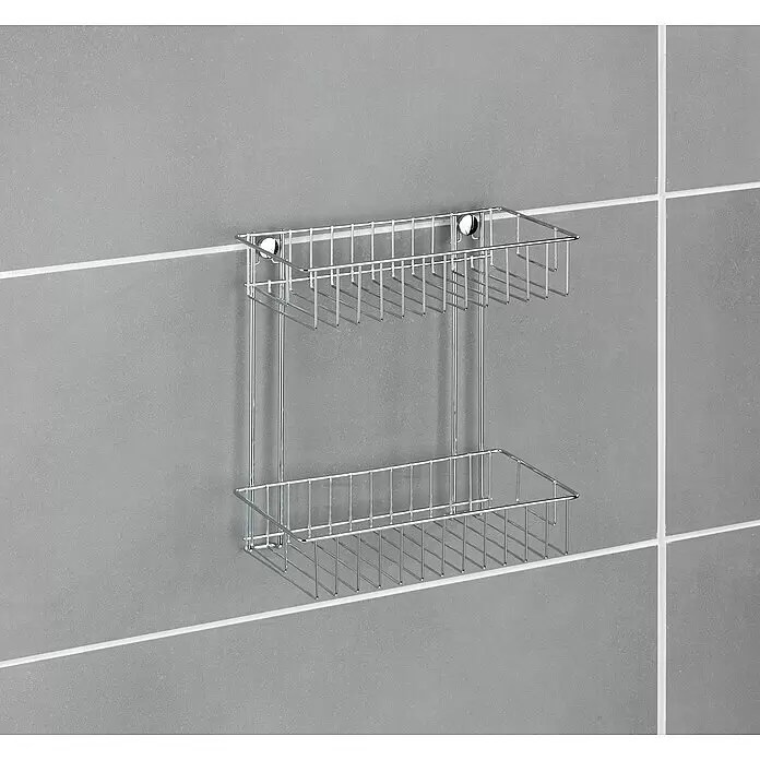 Wenko Classic Duschkorb - L x B x H: 14 x 24 x 26 cm, Chrom, Verchromt - Verchromter zweistöckiger Duschkorb aus Draht.