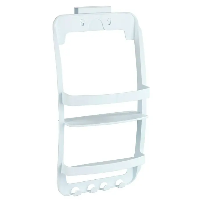 Wenko Duschkorb - L x B x H: 11,5 x 26 x 54,5 cm, Weiß - Weiße Duschablage mit drei Regalen und Haken zur Aufbewahrung von Duschutensilien im Badezimmer, ideal für Ordnung und Komfort.
