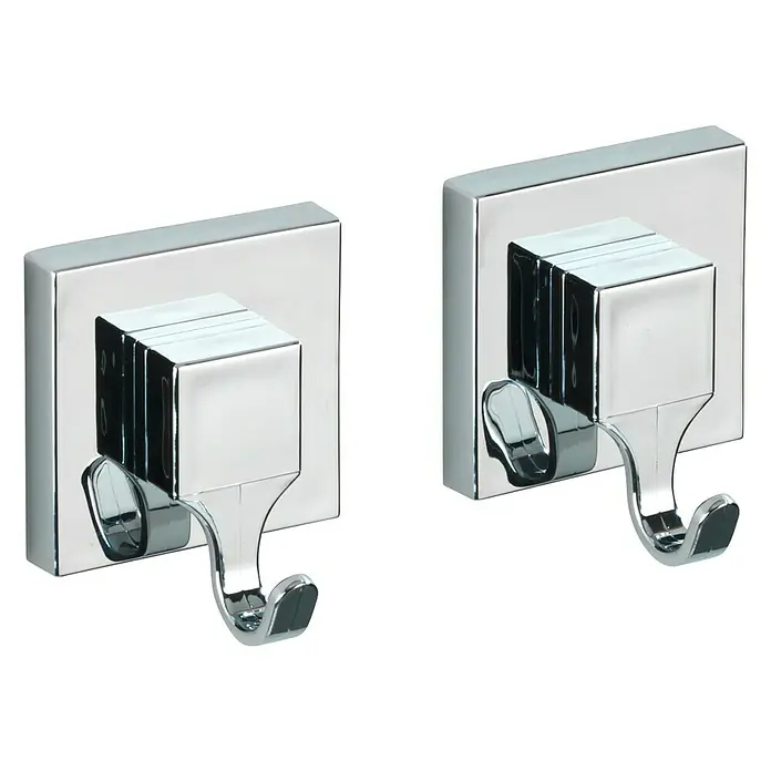 Wenko Handtuchhaken Vacuum-Loc - 2 Stk., Chrom - Zwei verchromte Wandhaken mit quadratischer Basis und Haken zum Aufhängen von Handtüchern oder Kleidung.