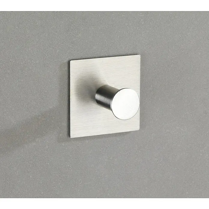 Wenko Handtuchhaken Accadia - 1 Stk., Edelstahl, Matt - Wandhaken aus gebürstetem Edelstahl mit quadratischer Basisplatte und zylindrischem Haken für Badezimmer oder Küche.