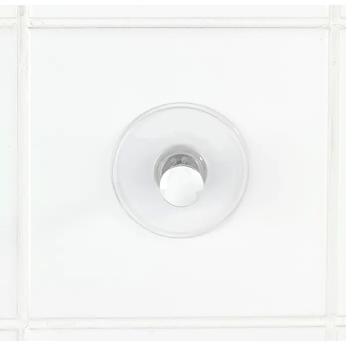 Wenko Saugnapf-Haken Arezzo - 1 Stk., Kunststoff, Transparent - Nahaufnahme einer transparenten Badewannenarmatur mit einem Chromknopf und einem klaren, runden Abdeckkörper auf weißen Fliesen.