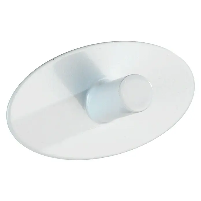Wenko Handtuchhaken Piceno - 2 Stk., Weiß, Edelstahl - Nahaufnahme eines weißen, ovalen Kleiderhakens mit zylindrischem Haken. Ideal für Bad oder Küche zur Aufbewahrung von Handtüchern oder Utensilien.