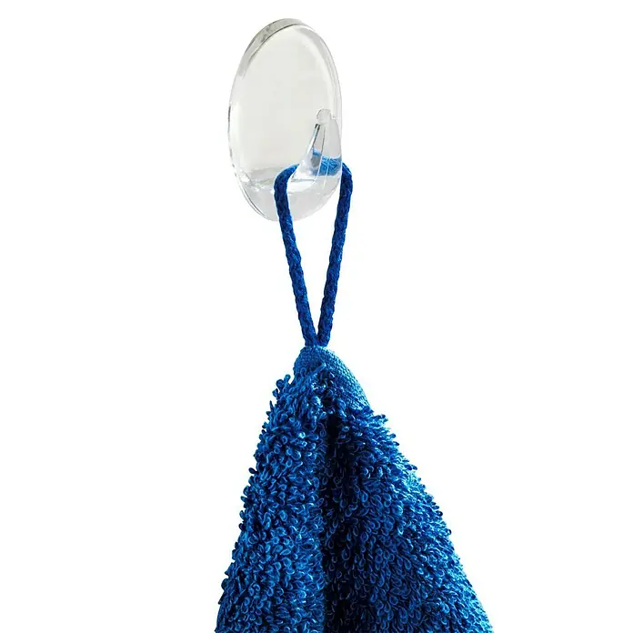 Wenko Handtuchhaken Liliputhaken - 3 Stk., Transparent, Kunststoff - Blaues Gästehandtuch hängt an einem transparenten Haken. Ideal für Badezimmer und Gäste-WC. Praktisch und platzsparend.