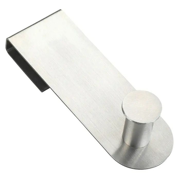 Wenko Handtuchhaken Celano - Edelstahl, Duschkabinen - Ein silberner Türhaken aus Metall mit einem Aufhänger für Kleidung an der Seite. Ideal für Bad und Küche.